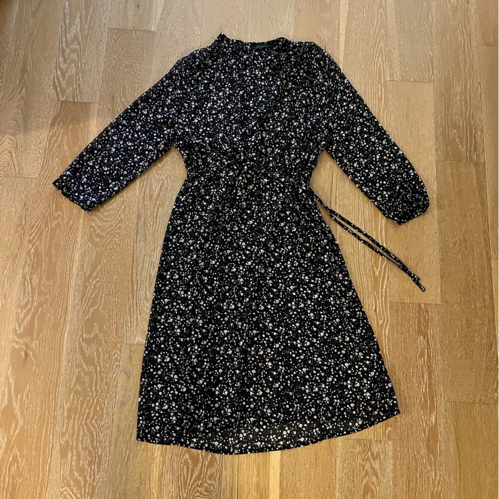 All Saints Sheer Black Dress with Pink Floral Pattern used